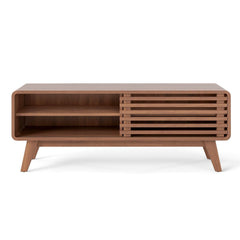 TV Stand for TVs up to 55 inches with Sliding Door and Adjustable Shelves for Living Room-Brown