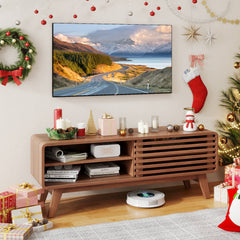 TV Stand for TVs up to 55 inches with Sliding Door and Adjustable Shelves for Living Room-Brown