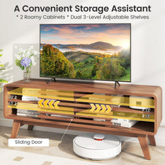 TV Stand for TVs up to 55 inches with Sliding Door and Adjustable Shelves for Living Room-Brown