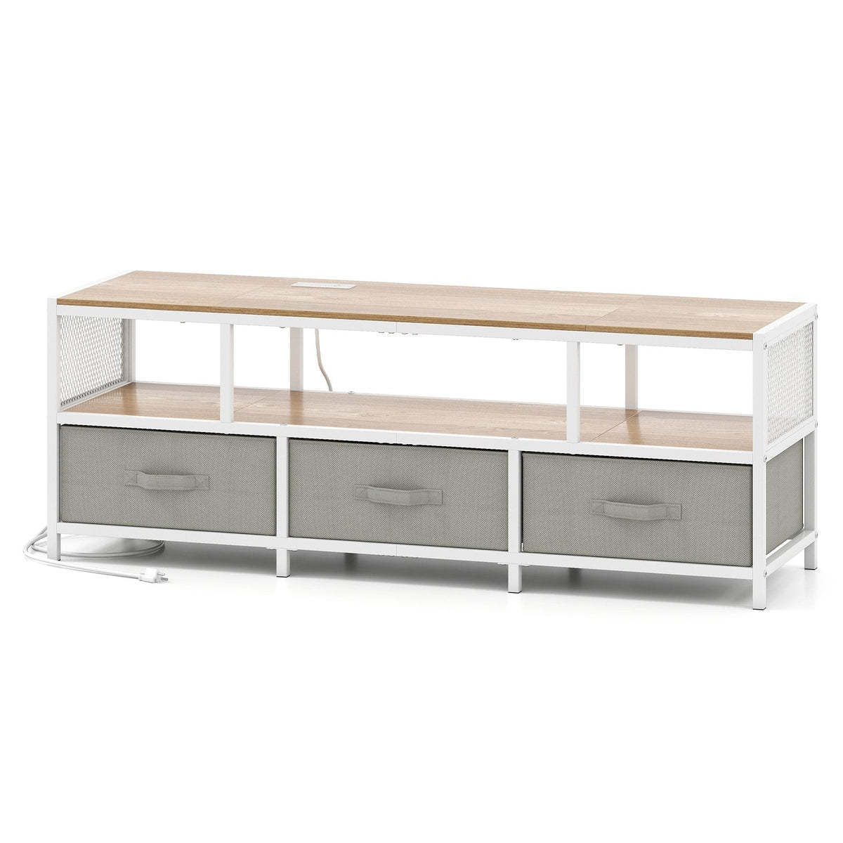 TV Stand for TVs up to 65 Inches with Power Outlets USB Charging-Natural