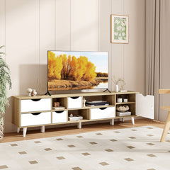 TV Stand for TVs up to 65” Television Cabinet w/ 5 Drawers & 3 Open Shelves-Oak