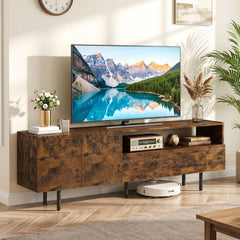 TV Stand for TVs up to 70 inches with Storage Cabinet and Raised Metal Legs-Rustic Brown