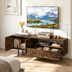 TV Stand for TVs up to 70 inches with Storage Cabinet and Raised Metal Legs-Rustic Brown