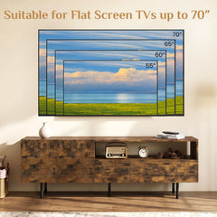 TV Stand for TVs up to 70 inches with Storage Cabinet and Raised Metal Legs-Rustic Brown