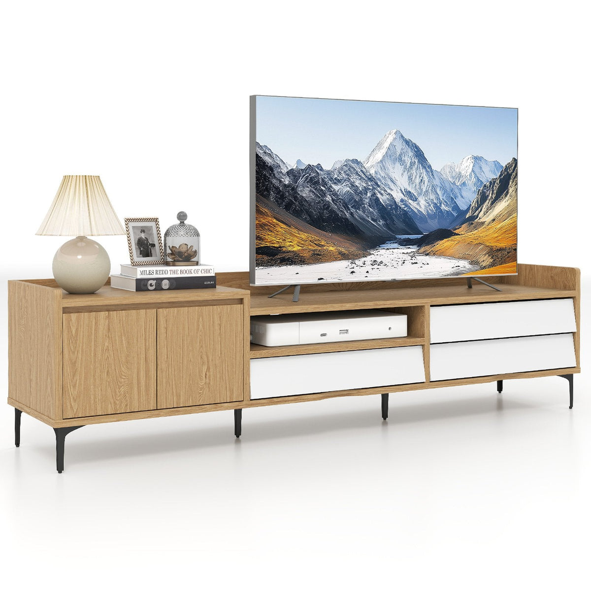 TV Stand for TVs up to 80 Inch Mid Century Modern Entertainment Center with Storage Cabinet-Natural