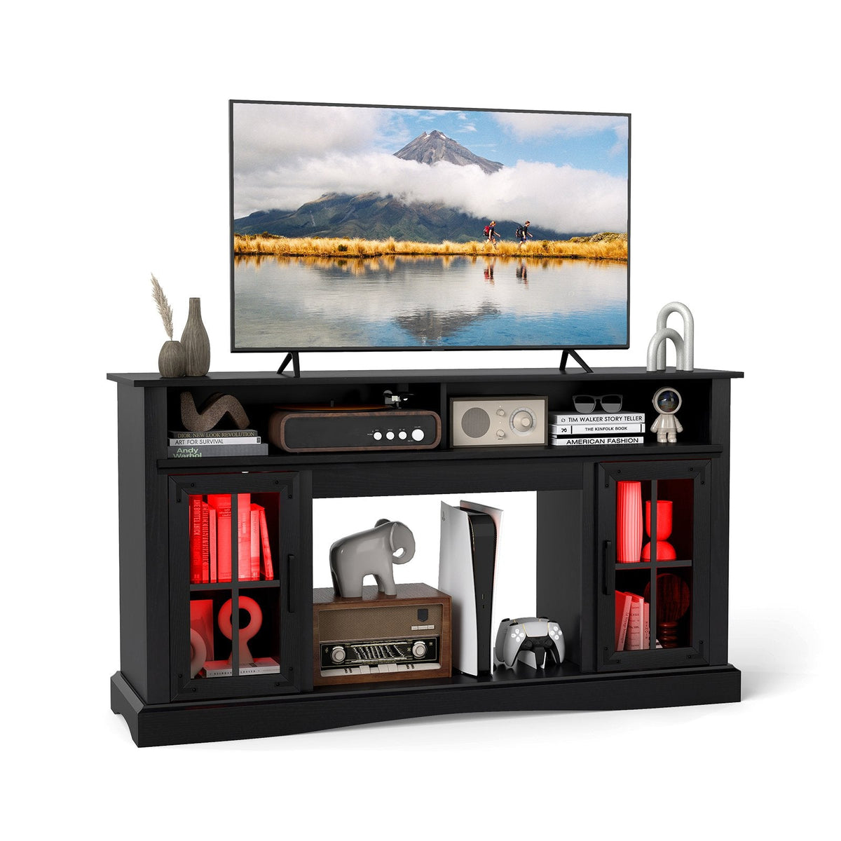 TV Stand with LED Lights and Remote Control-Black