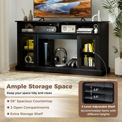 TV Stand with LED Lights and Remote Control-Black