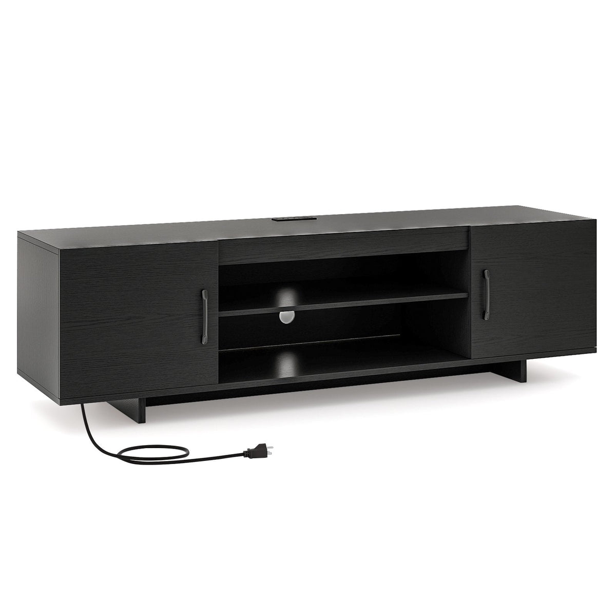 TV Stand with Power Outlet and 2 Cable Holes for 65 Inch TVs-Black