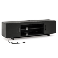TV Stand with Power Outlet and 2 Cable Holes for 65 Inch TVs-Black