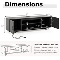TV Stand with Power Outlet and 2 Cable Holes for 65 Inch TVs-Black