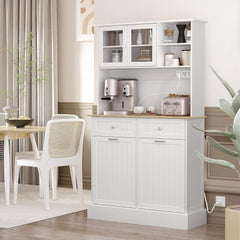 Kitchen Cabinet with Charging Station, 2 Tilt Out Cabinets, Microwave Stand, Freestanding Kitchen Pantry Cabinet, Black