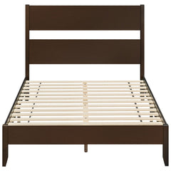Full Bed Frame with Headboad and Solid Wood Legs 12 Slats-Dark Walnut