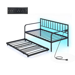 Twin Daybed with Charging Station and LED Lights-Black