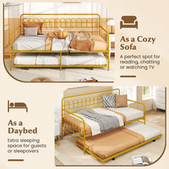 Twin Daybed with Curved Backrest and Armrests-Gold