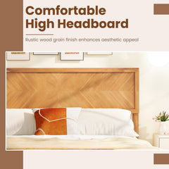 Full Acacia Wood Platform Bed with 41 Inch Headboard and 12 Plywood Slats, Natural