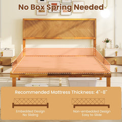 Full Acacia Wood Platform Bed with 41 Inch Headboard and 12 Plywood Slats, Natural