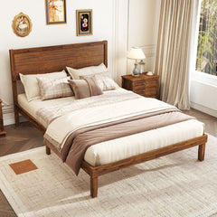 Full Acacia Wood Platform Bed with 41 Inch Headboard and 12 Plywood Slats, Walnut