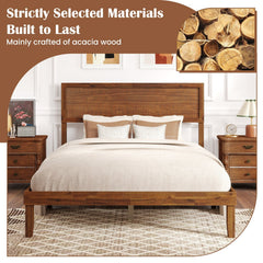 Full Acacia Wood Platform Bed with 41 Inch Headboard and 12 Plywood Slats, Walnut