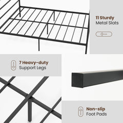Full Metal Canopy Bed with 4 Posts, 11 Metal Slats and 12.5 Inch Clearance