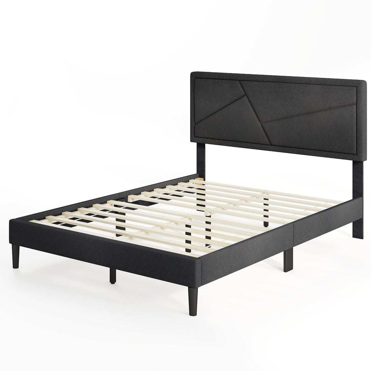 Full Upholstered Platform Bed with 44 Inch High Headboard and 12 Plywood Slats