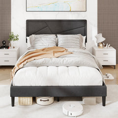 Full Upholstered Platform Bed with 44 Inch High Headboard and 12 Plywood Slats