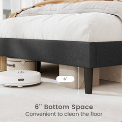 Full Upholstered Platform Bed with 44 Inch High Headboard and 12 Plywood Slats