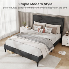 Full Upholstered Platform Bed with 44 Inch High Headboard and 12 Plywood Slats