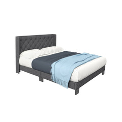 Queen Upholstered Platform Bed with Diamond Tufted Wingback Headboard, Grey