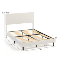Full Velvet Platform Bed with Chevron Headboard at 3 Adjustable Heights, Beige