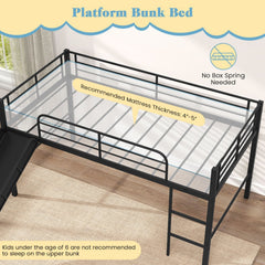 Twin Metal Loft Bed with Slide with Safety Guardrails and Built-in Ladder-Black