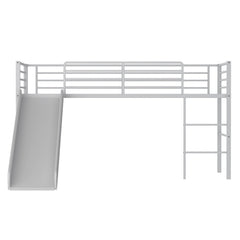 Twin Metal Loft Bed with Slide with Safety Guardrails and Built-in Ladder-Silver