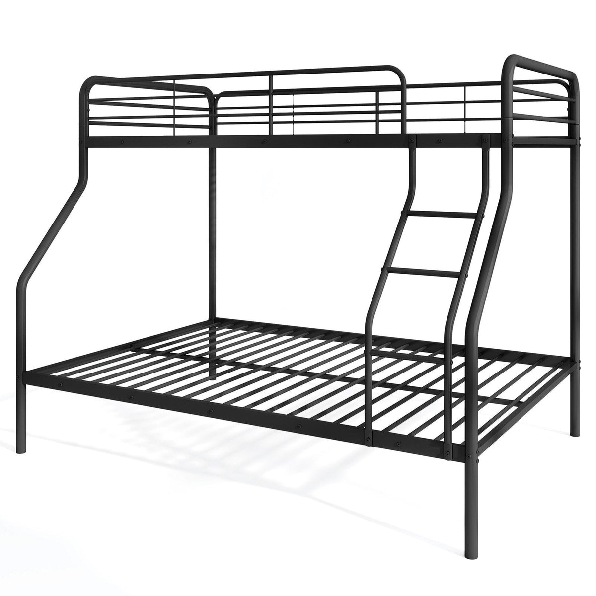 Twin Over Full Bunk Bed with Ladder and Full-length Guardrails-Black