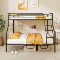 Twin Over Full Bunk Bed with Ladder and Full-length Guardrails-Black