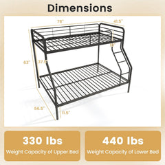 Twin Over Full Bunk Bed with Ladder and Full-length Guardrails-Black