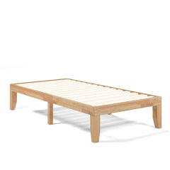 Twin Size 14 Inch Solid Wood Platform Bed Frame with 14 Poplar Slats, Natural
