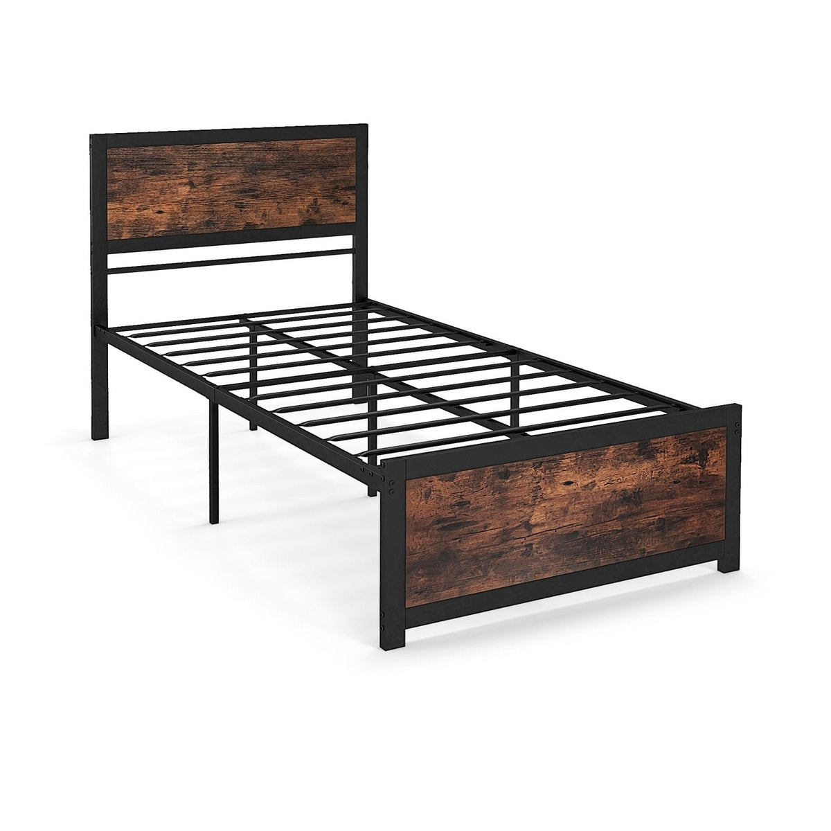 Twin Metal Platform Bed with 41 Inch Industrial Headboard and Mute Bars