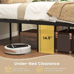 Twin Metal Platform Bed with 41 Inch Industrial Headboard and Mute Bars