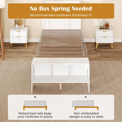 Twin Bed with Storage Headboard, Footboard Shelves, 2 USB Ports and LED Light