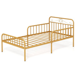 Twin Metal Bed with Scrolled Headboard and 10.5 Inch Side Guardrails, Gold