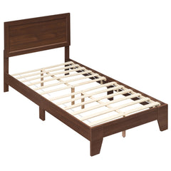 Twin Wood Platform Bed with Mid Century Headboard and 6 Inch Clearance, Walnut