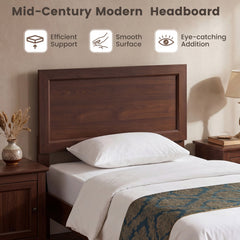 Twin Wood Platform Bed with Mid Century Headboard and 6 Inch Clearance, Walnut