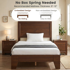 Twin Wood Platform Bed with Mid Century Headboard and 6 Inch Clearance, Walnut