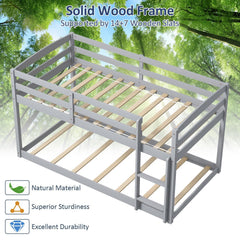 Twin Size Bunk Bed with High Guardrails and Integrated Ladder-Gray