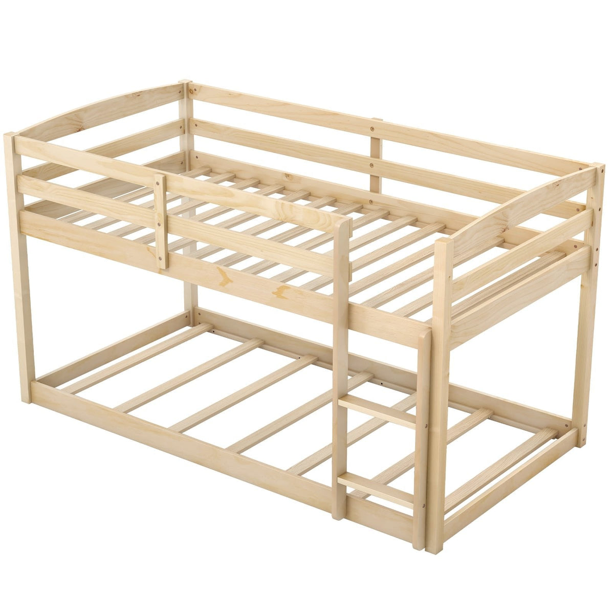 Twin Size Bunk Bed with High Guardrails and Integrated Ladder-Natural
