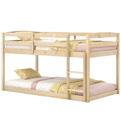 Twin Size Bunk Bed with High Guardrails and Integrated Ladder-Natural