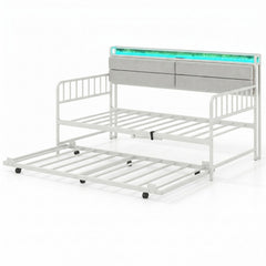 Twin Size Daybed with Trundle and Metal Bed Frame with Headboard-White