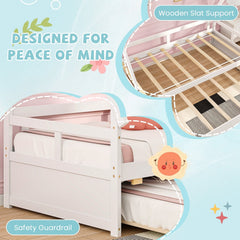 Twin Size House Bed with Trundle and Safety Guardrail-White