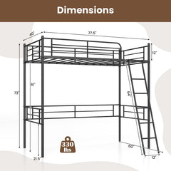 Twin Size Loft Bed Metal Bed Frame with Ladder and Guardrails-Black