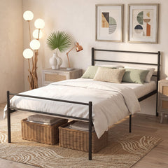 Twin Metal Platform Bed with Headboard and Footboard, 26 lb Frame, Black