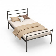 Twin Metal Platform Bed with Headboard and Footboard, 26 lb Frame, Black